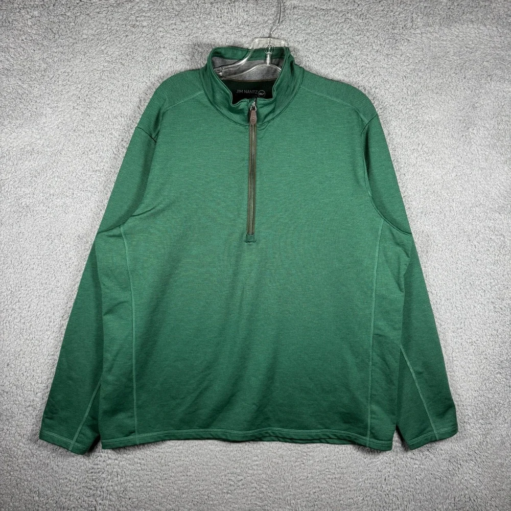 Vineyard Vines Jim Nantz Mens XL Green Micro Stripe Quarter Zip Pullover Sweater